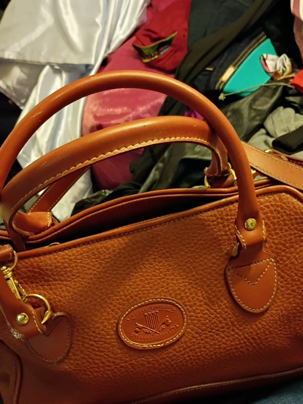 Structured Brown Pebble Leather Satchel with Top Handles